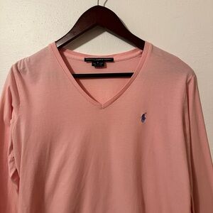 Ralph Lauren Sport Women’s Light Pink Long Sleeve V-Neck Tee Top